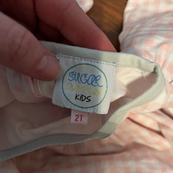 Sugar Dumplin Kids 2pc Set Pink Gingham Baby Dress Christmas with Bloomers - Picture 4 of 5